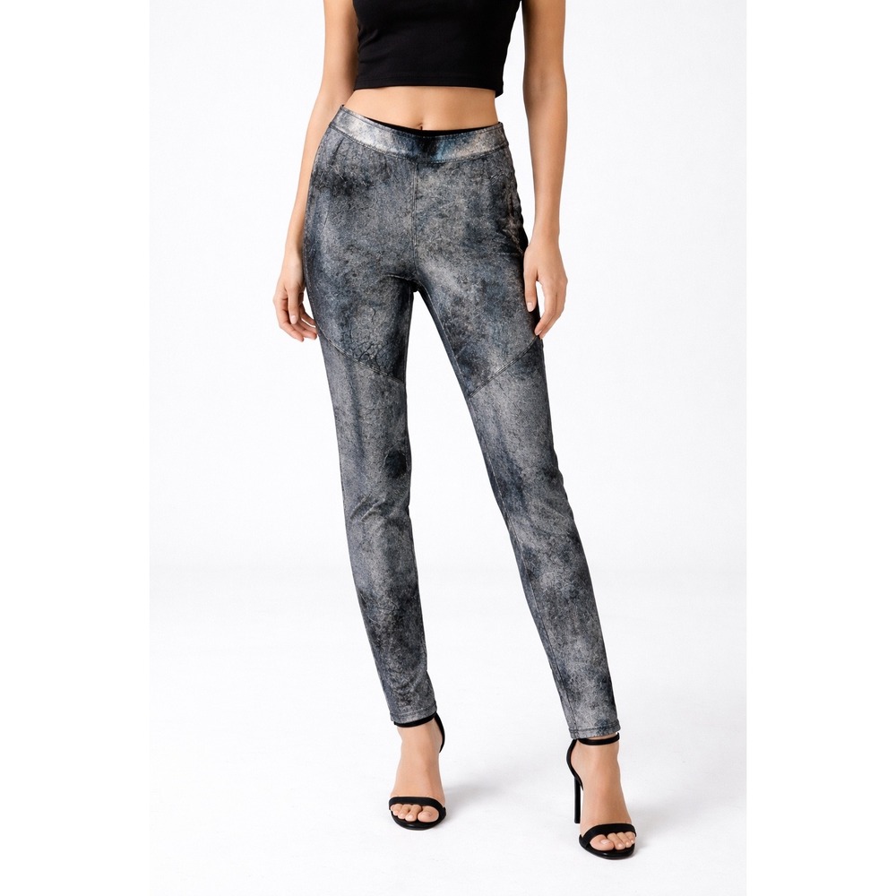 Free People Crackle Metallic Skinny Pants Silver Black Size 27